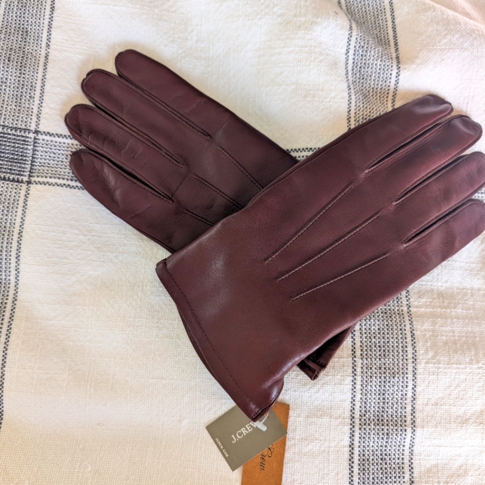 NWT J. Crew Men's Cashmere-Lined Leather Gloves - Brown